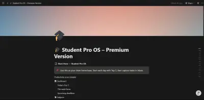 Student Pro OS – نظام Notion لتنظيم حياة الطالب