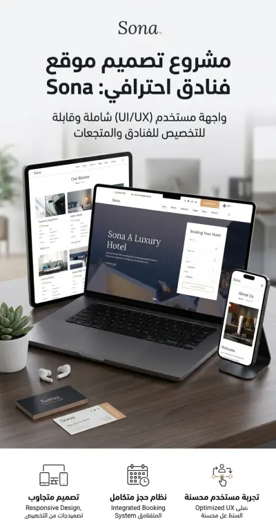 Sona | تصميم وتطوير موقع فندقي فاخر بنظام حجز متكامل