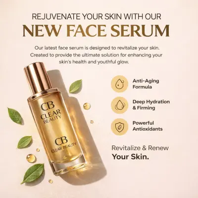 CB Clear Beauty — تصميم حملة إعلانية احترافية لسيروم فاخر للعناية بالبشرة