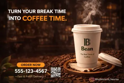 Bean Coffee — تصميم حملة إعلانية احترافية لمنتج قهوة بأسلوب إبداعي