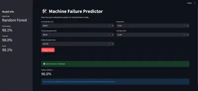 صورة العمل نظام ذكي للتنبؤ بأعطال الآلات والصيانة الوقائية باستخدام الذكاء الاصطناعي | Python & Streamlit