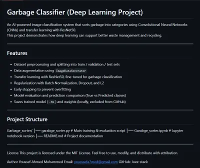 مشروع تصنيف القمامة باستخدام التعلم العميق (Garbage Classifier - CNN)