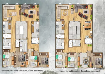 تصميم معماري مرن لشقة 175م2 قابل للتعديل مستقبلا ليصبح شقتين منفصلتين 85م2 _ Residential 2D Plan Design and Visualization