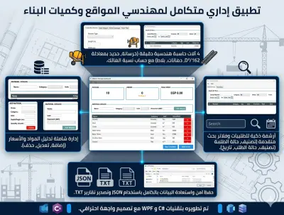 تطبيق إداري متكامل لمهندسي المواقع وكميات البناء (C#/WPF)