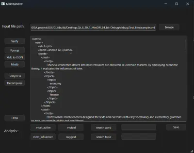 صورة العمل تصميم وجهة المستخدم لتطبيق ينفذ عمليات مختلفة على الxml files.