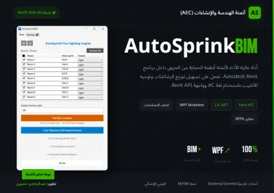 أداة AutoSprinkBIM لأتمتة تصميم شبكات مكافحة الحريق داخل Revit