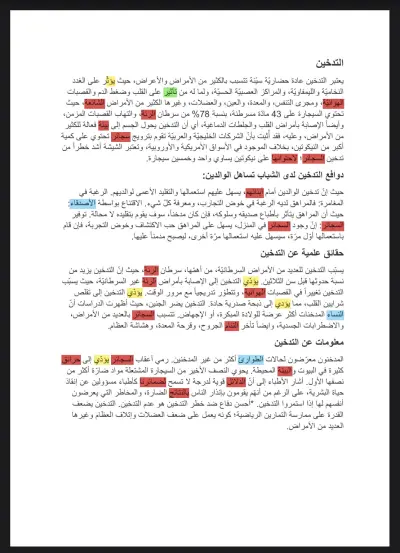 تدقيق لغوي ( مقالة عن التدخين )