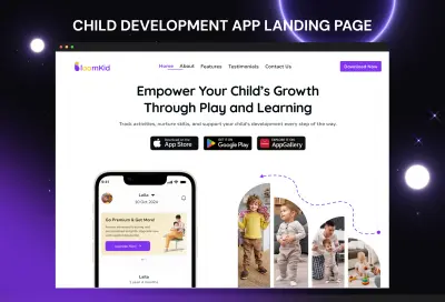 تصميم UI UX احترافي لـ Landing Page لتطبيق متابعة نمو الأطفال باستخدام Figma