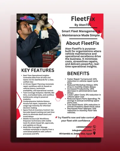 تصميم One Pager احترافي لنظام FleetFix لصالح AtenTEC