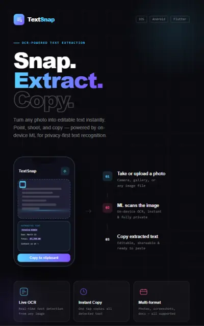 TextSnap – انسخ النص من أي صورة بضغطة زر