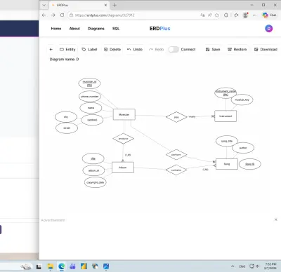 صورة العمل تصميم قاعدة بيانات لنظام إدارة الموسيقى والمستشفى (Database Design & ERD)