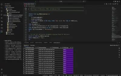 تصميم وبرمجة قاعدة بيانات SQL Server متكاملة لإدارة العمليات اللوجستية وتحليل سلاسل الإمداد
