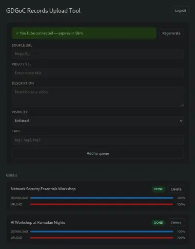 منصة أتمتة لرفع تسجيلات الفعاليات إلى YouTube باستخدام Docker وNginx Proxy Manager مع SSL وCloudflare