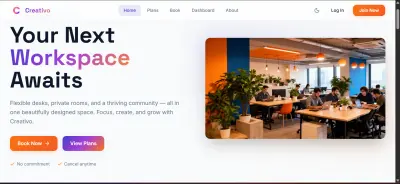 تصميم وتطوير موقع حجز Workspace Booking Website) Coworking space)  باستخدام HTML, CSS, JavaScript
