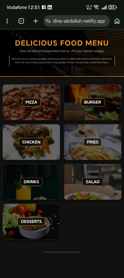Interactive Restaurant Menu - Dark Theme