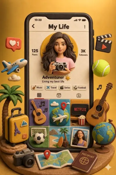 بطاقة تعريفية رقمية بطابع الـ Scrapbook العتيق والدافئ.