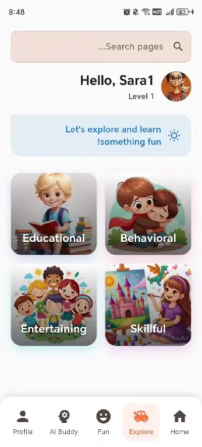 تطوير تطبيق Kinder World لتنمية مهارات الأطفال
