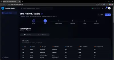 منصة AutoML لتحليل البيانات وبناء نماذج الذكاء الاصطناعي (SaaS Dashboard)