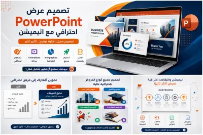 تصميم عرض PowerPoint احترافي مع انيميشن وانتقالات جذابة