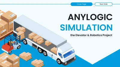 تصميم عرض تقديمي تفاعلي احترافي لمشروع محاكاة مستودع ذكي باستخدام AnyLogic