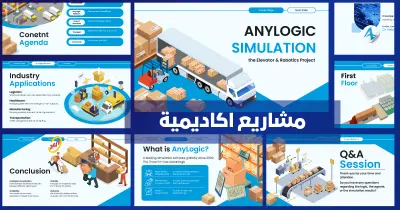 تصميم عرض تقديمي تفاعلي لمشروع محاكاة المصعد والروبوتات باستخدام AnyLogic