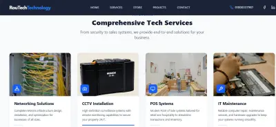 انشاء صفحة ويب احترافية لشركة متخصصة في كاميرات المراقبة والشبكات تحتوي على عرض الخدمات ومعرض المشاريع