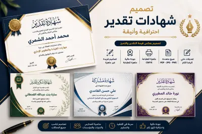 تصميم شهادات تقدير احترافية وكروت تكريم جاهزة للطباعة بجودة عالية