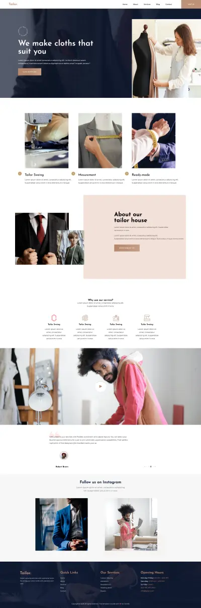 تصميم واجهة موقع احترافية لخدمات Tailoring والأزياء بأسلوب عصري و UI/UX حديث