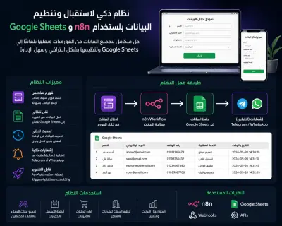 تنظيم البيانات باستخدام n8n و Google Sheets بهدف تسهيل إدارة البيانات وأتمتة العمليات بشكل سريع ومرتب.