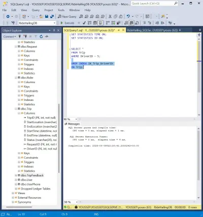 Full-stack SQL Server ride-hailing database system