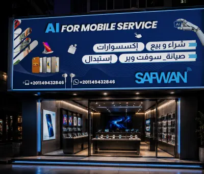 تصميم يافطة إعلانية لمحل صيانة وبيع إكسسوارات الموبايل