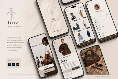 تصميم واجهات تطبيق تسوق أزياء عصري (Trivz) | UI/UX Design