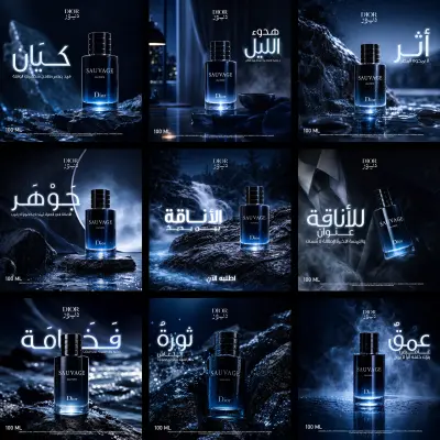 حملة إعلانية وتصميم بوسترات لعطر Dior Sauvage - سحر الغموض والطبيعة