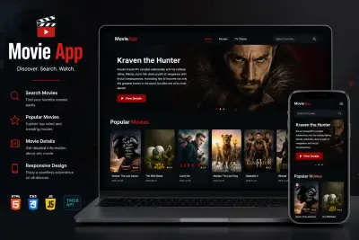 تطبيق Movie App باستخدام HTML, CSS, JavaScript