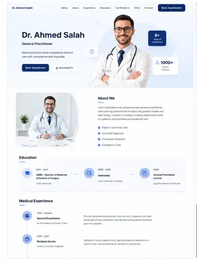 تصميم واجهة موقع طبي احترافية (Medical Portfolio Website UI)