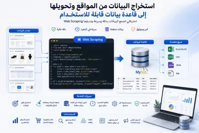 صورة العمل استخراج بيانات من موقع وتحويلها إلى قاعدة بيانات SQL