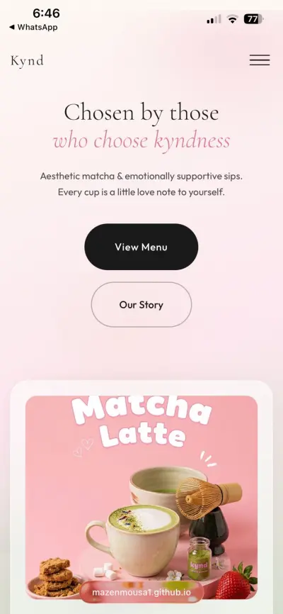 KYND Café Website – Modern Matcha & Coffee Experience