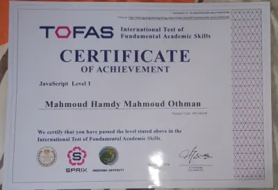 شهادة TOFAS الدولية - JavaScript Level 1