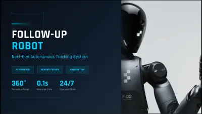 PowerPoint presentation about a Follow-Up Robot system with a modern and futuristic design.
