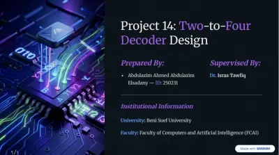 تصميم ومحاكاة مشروع مفكك أكواد رقمي (2-to-4 Decoder) وعرضه تقديميًا