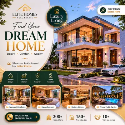 تصميم إعلان عقاري احترافي لفلل ومشاريع سكنية فاخرة