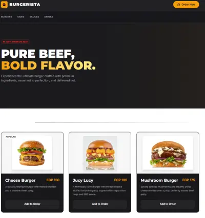 تصميم وتطوير Landing Page احترافية لمطعم برجر "Burgerista"