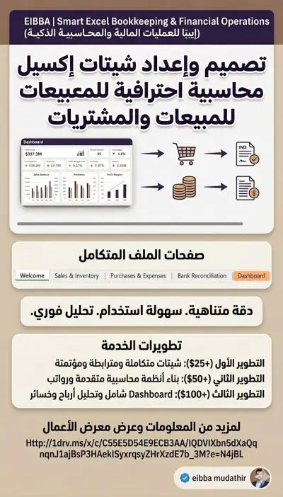 نظام متكامل لإدارة البيانات المالية والتشغيلية للشركات عبر Excel