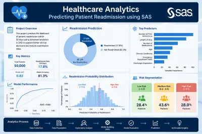 مشروع تحليل بيانات صحي (Healthcare Analytics) يهدف إلى التنبؤ بإعادة دخول المرضى إلى المستشفى (Patient Readmission) باستخدام أدوات تحليل متقدمة عبر SAS