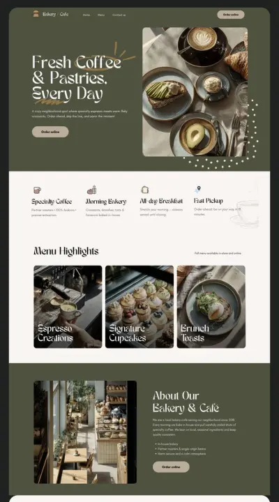 تصميم واجهة موقع إلكتروني لمقهى ومخبز عصري (Bakery & Café Website Design)