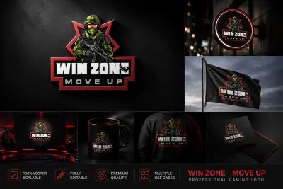 تصميم شعار احترافي لفريق ألعاب إلكترونية WIN ZONE