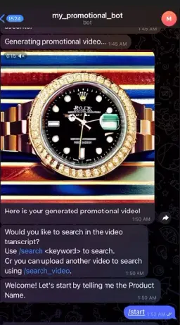 بوت تليجرام ذكي لإنشاء مقاطع فيديو ترويجية تلقائياً (Generative AI)