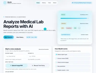 منصة ذكاء اصطناعي متكاملة لتحليل التقارير الطبية والتشخيص المساعد (Advanced MedTech AI Platform)