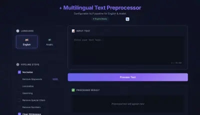 تطوير محرك متكامل لمعالجة النصوص وتجهيزها للذكاء الاصطناعي (Arabic & English NLP Engine)