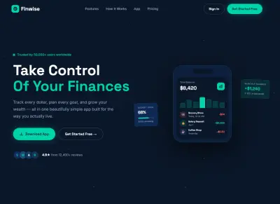 تصميم وتطوير صفحة هبوط (Landing Page) لتطبيق إدارة وتتبع المصاريف الشخصية